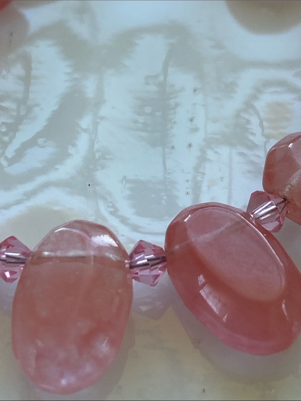 Rose Quartz Bead hand strung Bracelet with crystal accents. Fit up to 7.5 inches - Picture 5 of 10